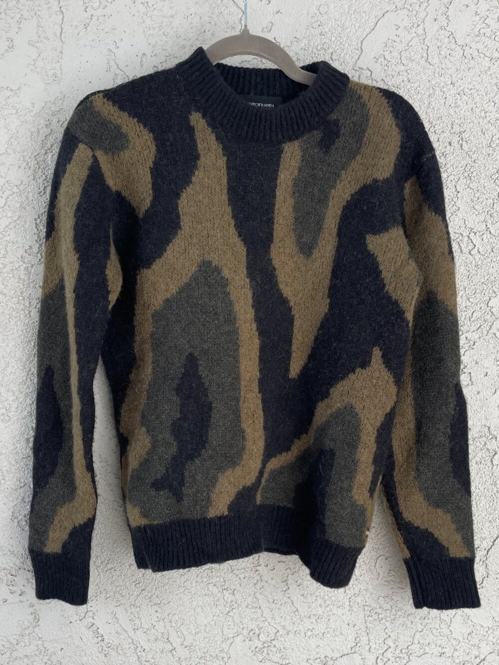 Scotch & Soda Wool Alpaca Blend Camo Jacquard Sweater Crewneck Mens Medium